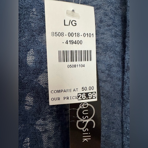 August Silk Denim Blue Open Front  Lace Back Cardigan / Size Large NWT - Picture 10 of 13